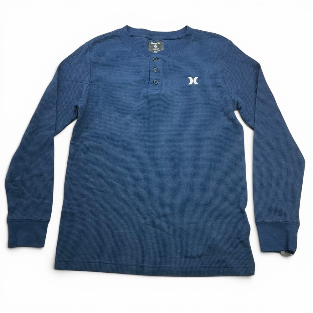 Hurley‎ Blue Henley Shirt Boys Size L Waffle Knit Long Sleeve 986623-BCA